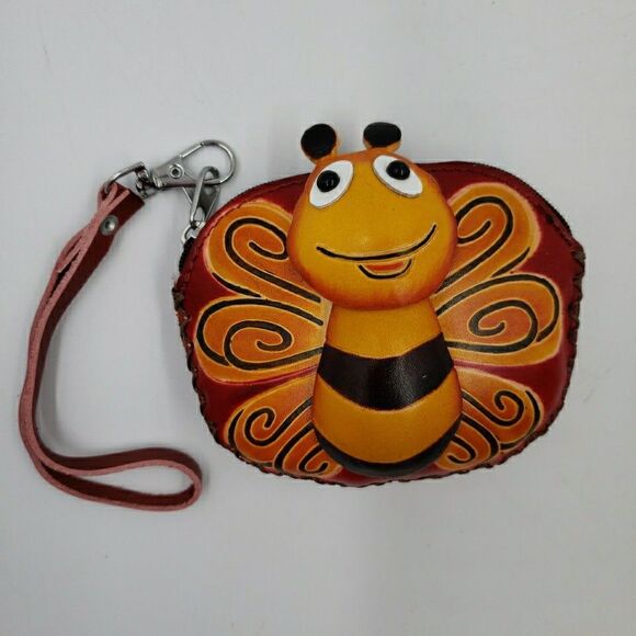 Cute Butterfly Bee Gift Leather Wallet Wristlet Handmade Happy Kawaii Coin Purse - Picture 5 of 14